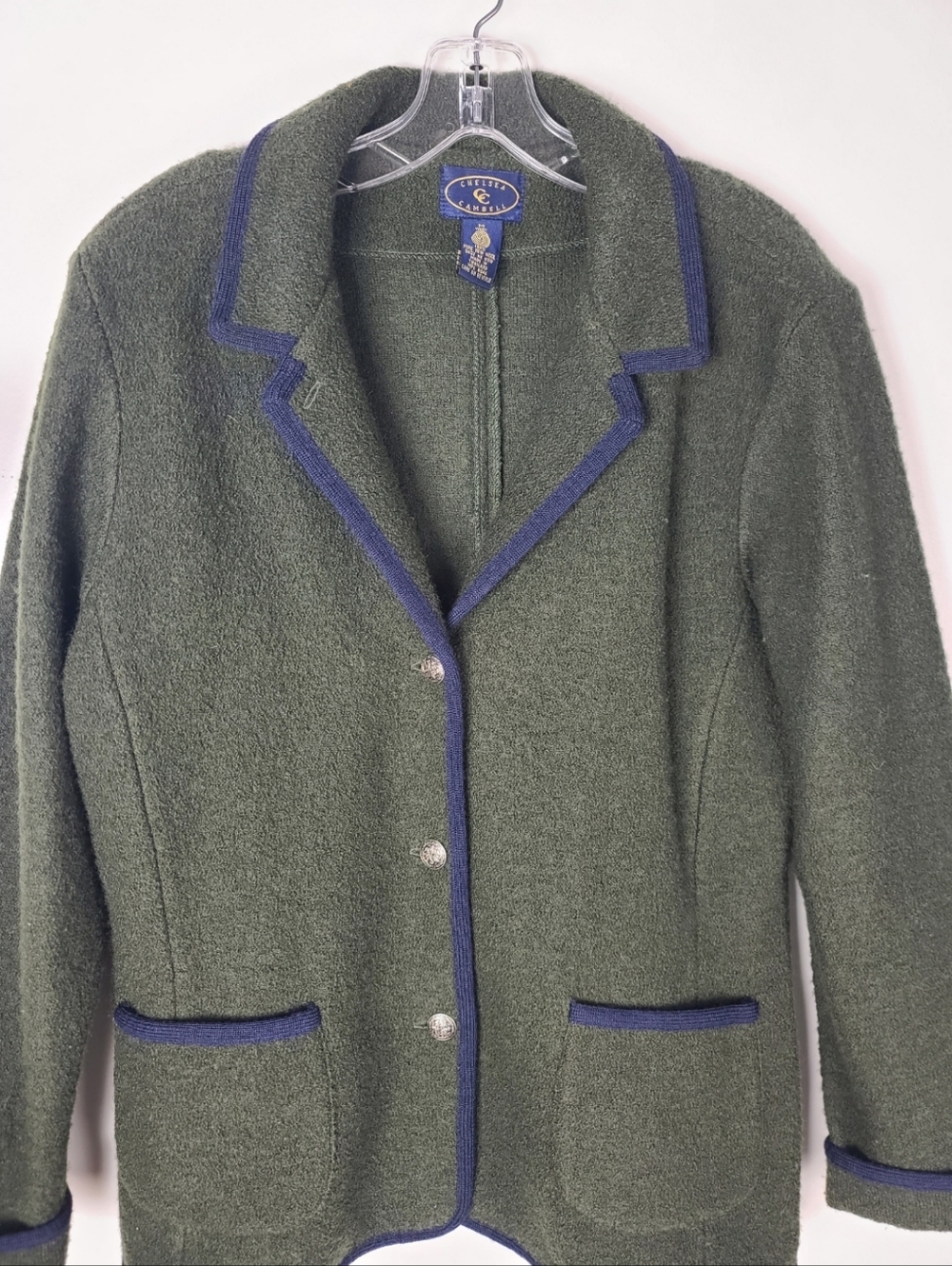 Green Contrast-Trim Women's Cardigan Blazer - Picture 4 of 10